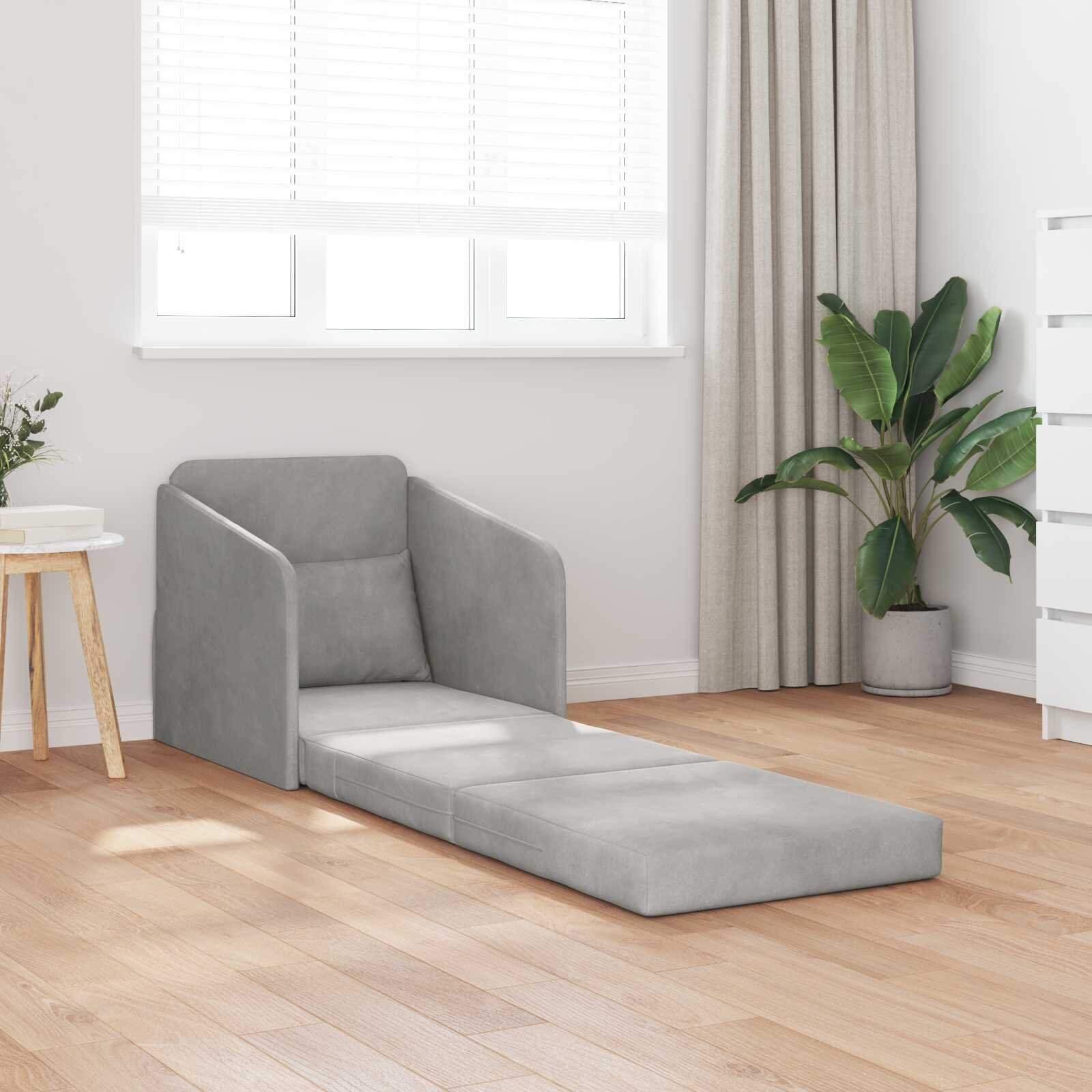 vidaXL Разтегателен диван легло Светлосиво 65 x 80 x 83 см Кадифе