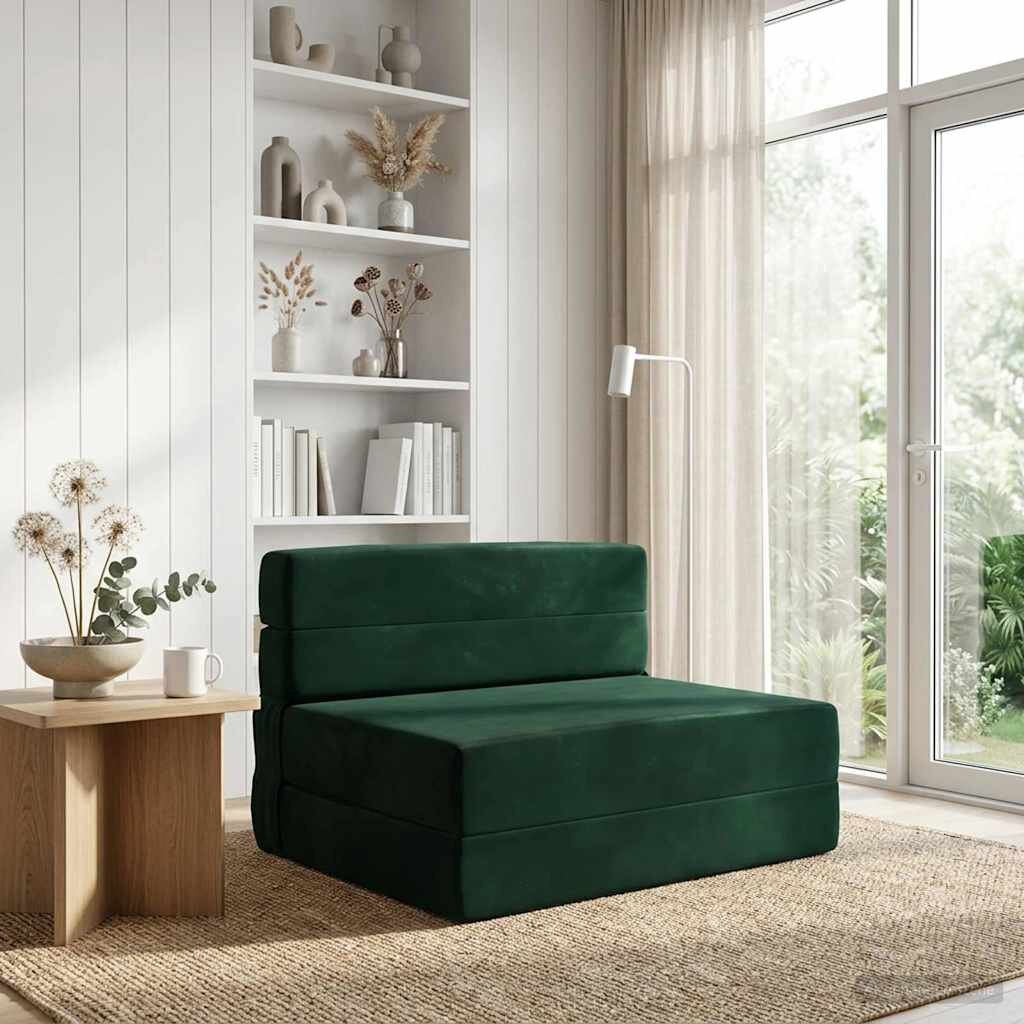 vidaXL Разтегателен диван легло Тъмен зелен 190 x 100 x 15 см Кадифе