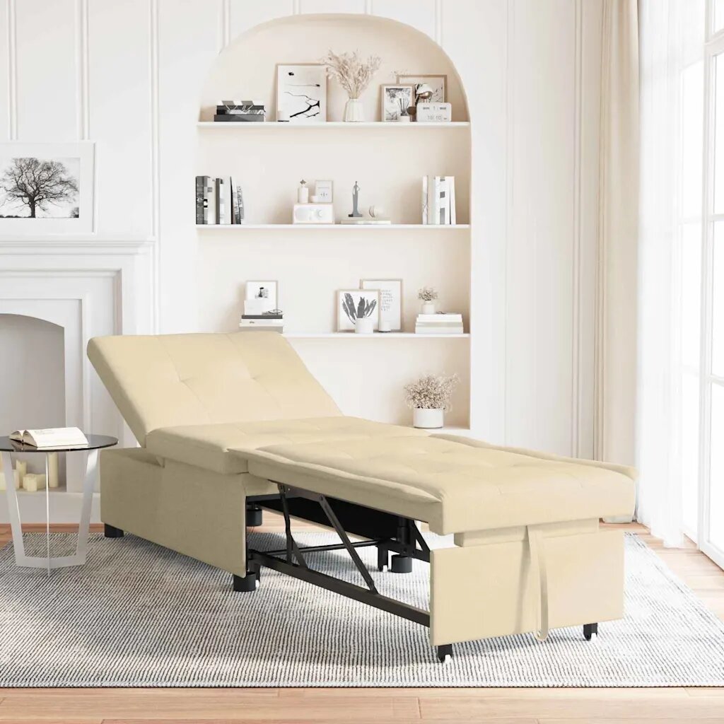 vidaXL Разтегателен диван с матрак Крем 194 x 50 x 82 см текстил