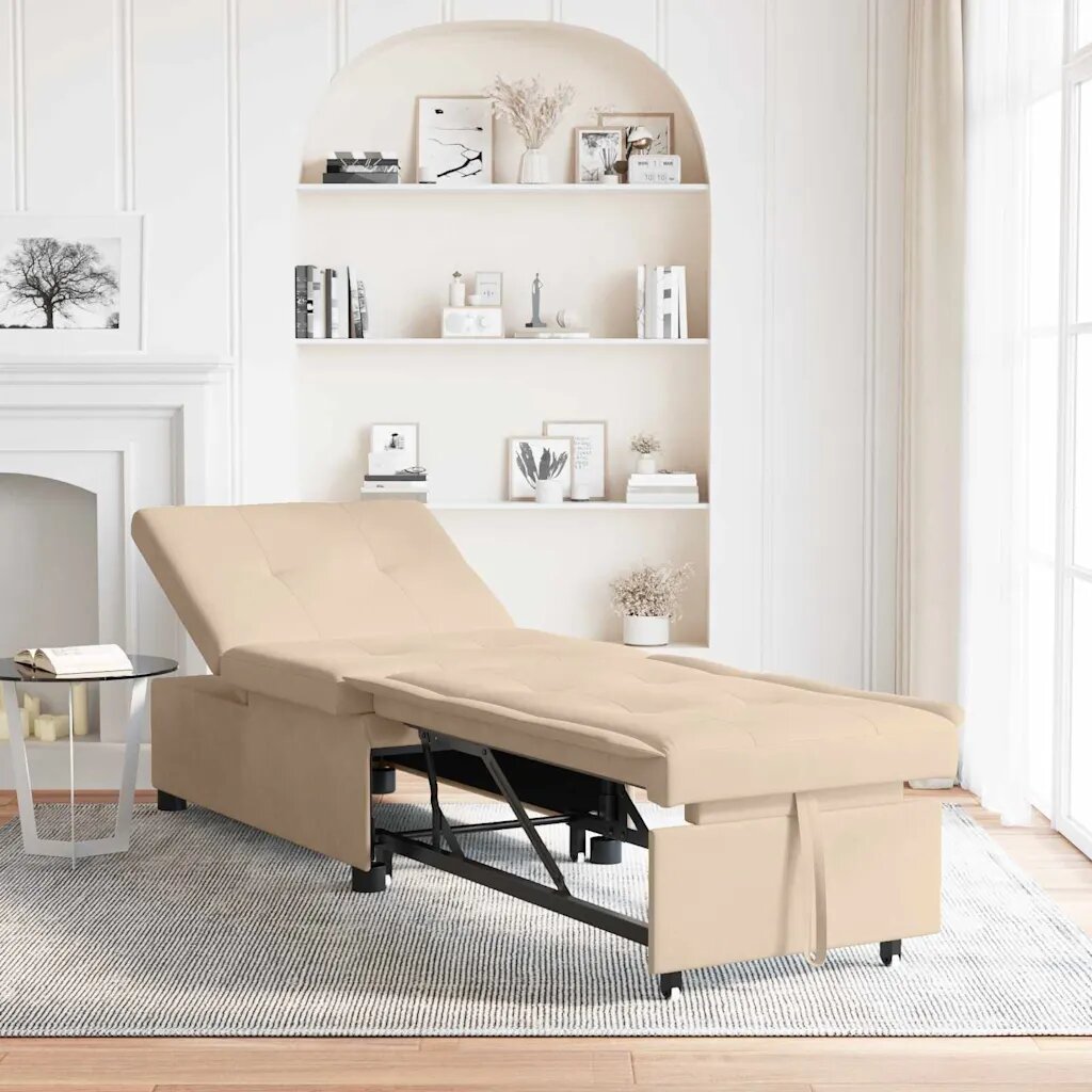 vidaXL Разтегателен диван с матрак Крем 194 x 67 x 82 см Микрофибър