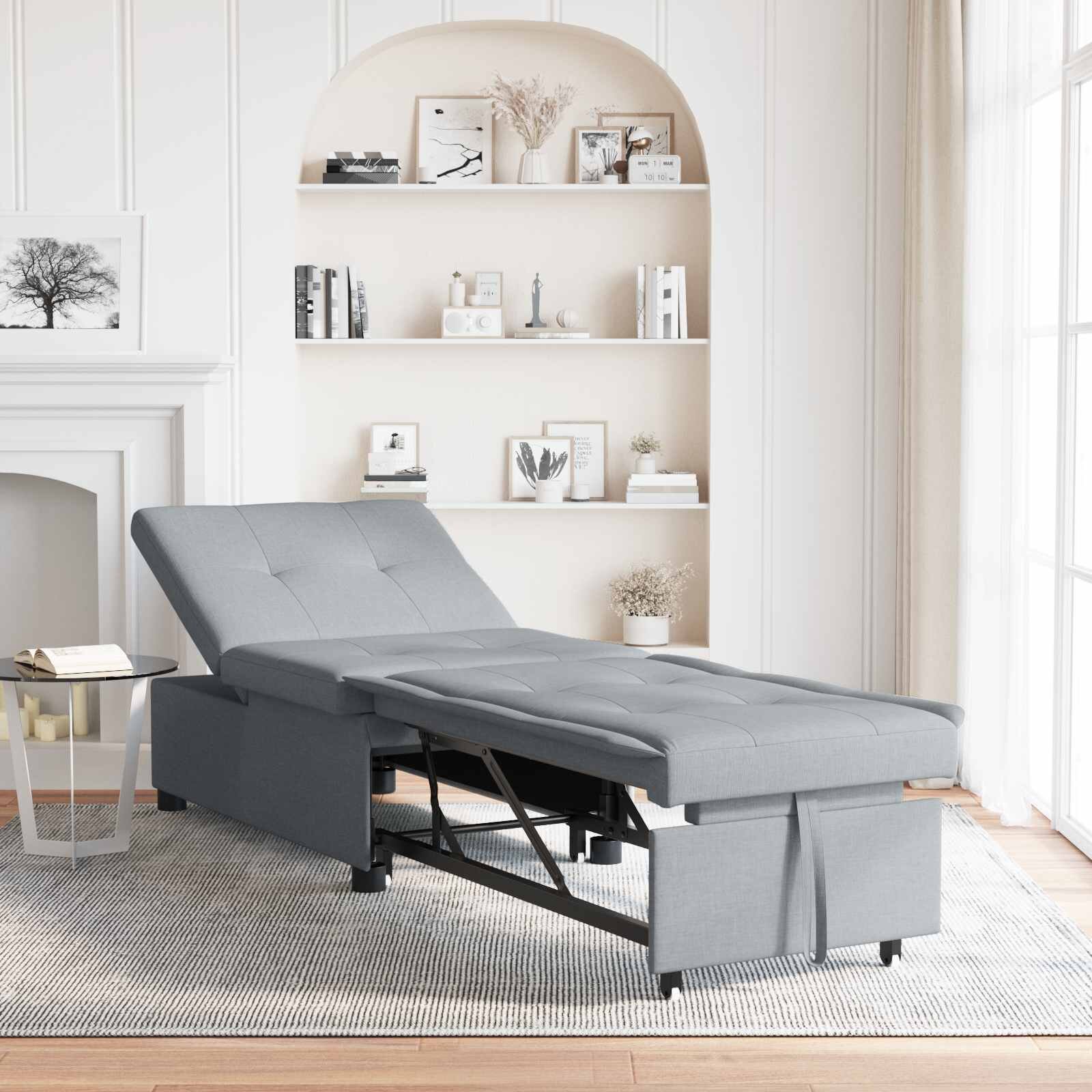 vidaXL Разтегателен диван с матрак Светлосиво 194 x 50 x 82 см текстил