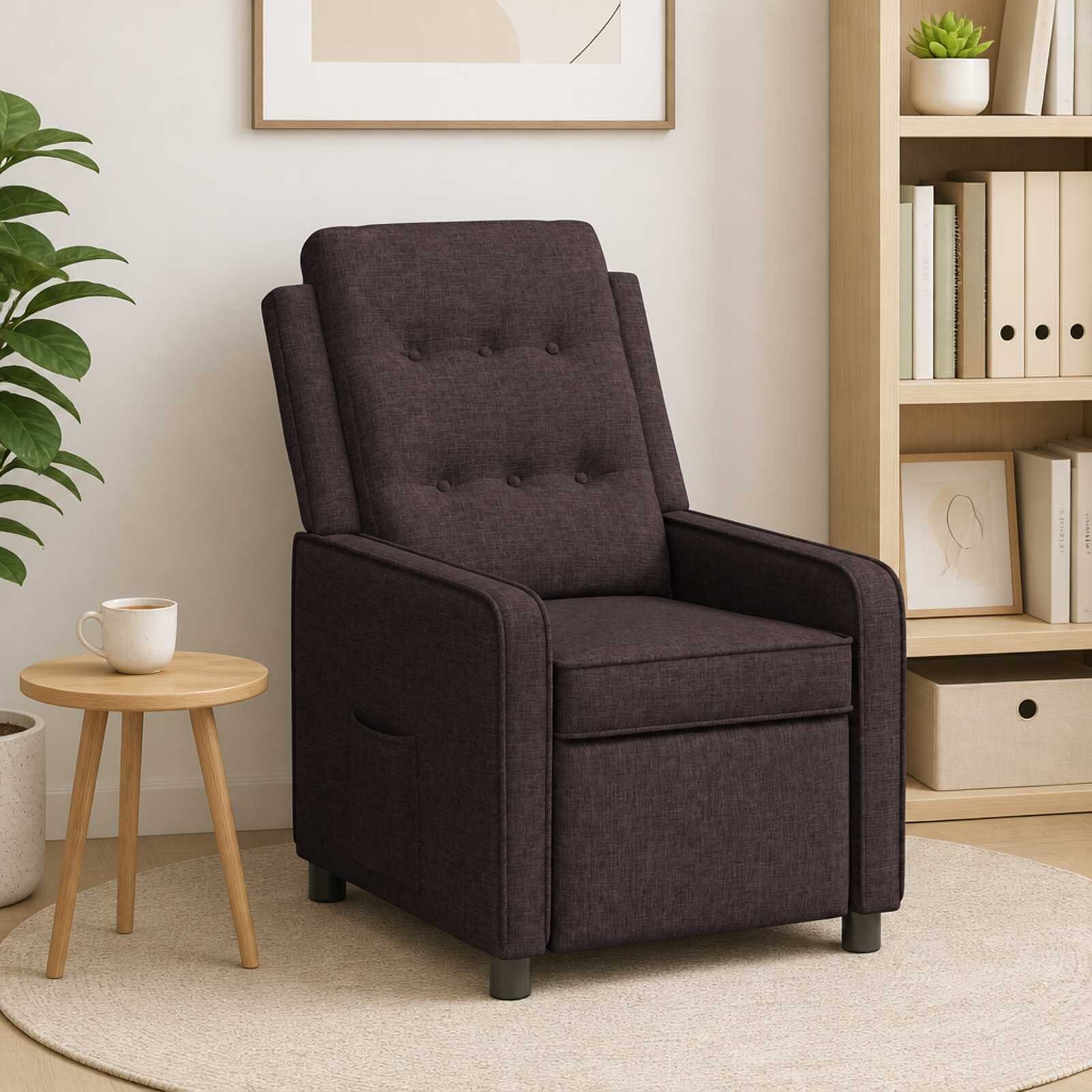 vidaXL Разтегателен стол Тъмен кафяв 65 x 93 x 102 cm Текстил