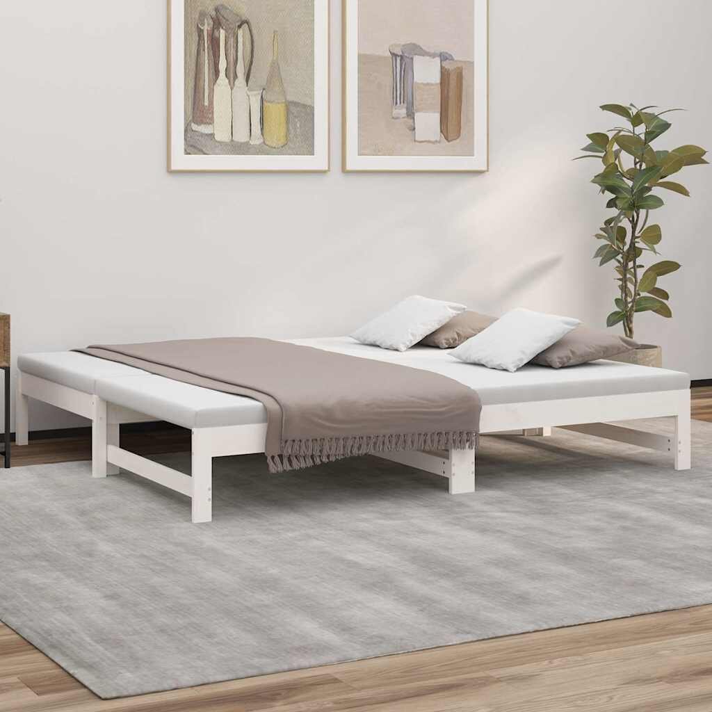 vidaXL Разтегателна кушетка бяла 2x(75x190) см борово дърво масив