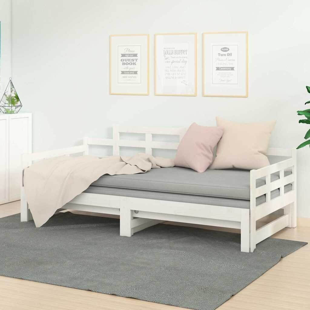 vidaXL Разтегателна кушетка бяла борово дърво масив 2x(90x190) см