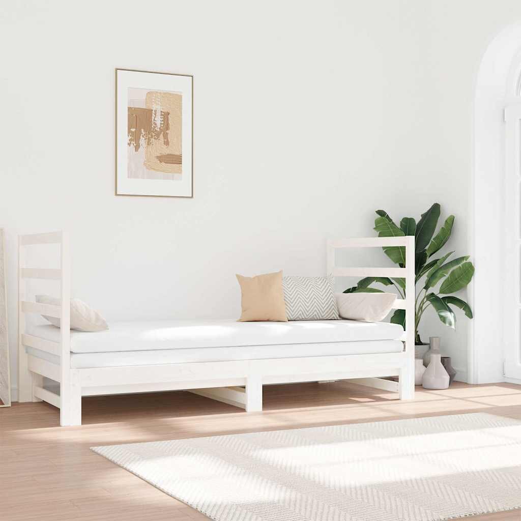 vidaXL Разтегателна кушетка бяла борово дърво масив 2x(90x190) см
