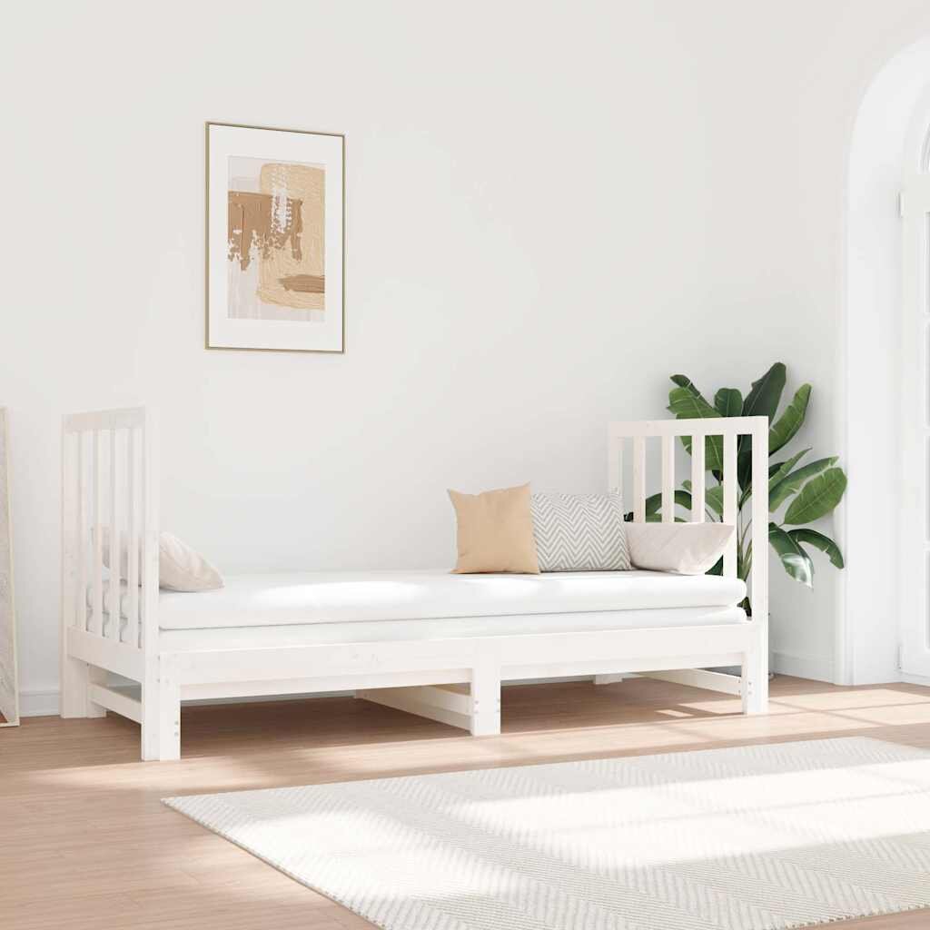 vidaXL Разтегателна кушетка бяла борово дърво масив 2x(90x190) см