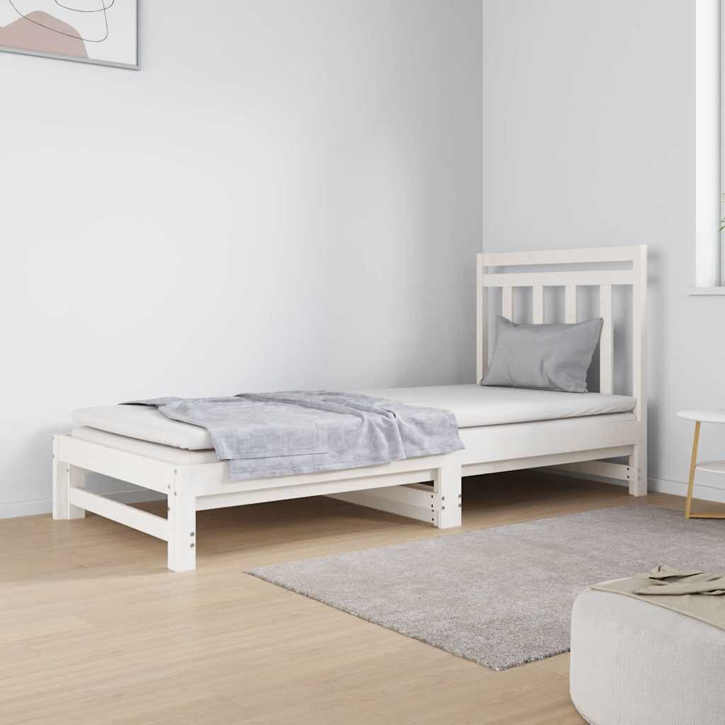 vidaXL Разтегателна кушетка бяла борово дърво масив 2x(90x190) см