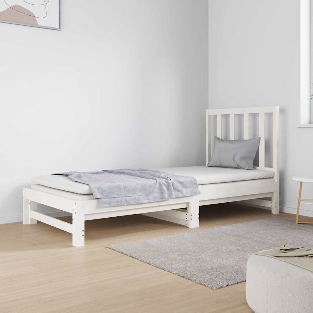 vidaXL Разтегателна кушетка бяла борово дърво масив 2x(90x190) см