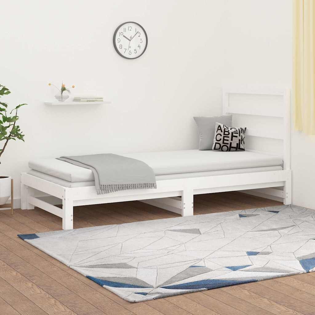 vidaXL Разтегателна кушетка бяла борово дърво масив 2x(90x190) см