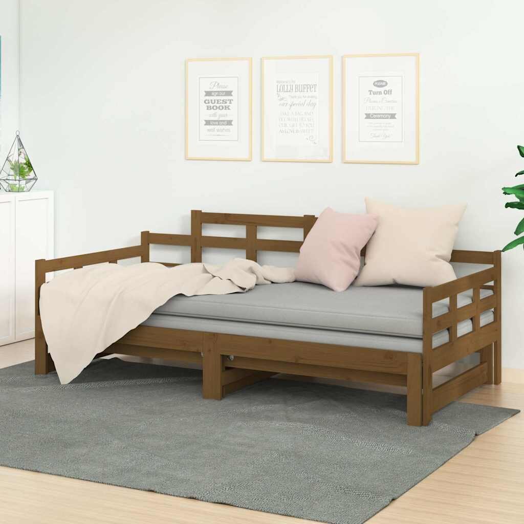 vidaXL Разтегателна кушетка меденокафява бор масив 2x(90x190) см