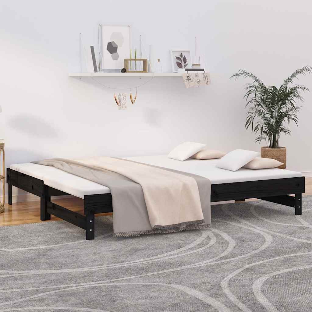 vidaXL Разтегателно дневно легло без матрак черно 2x(90x200) см