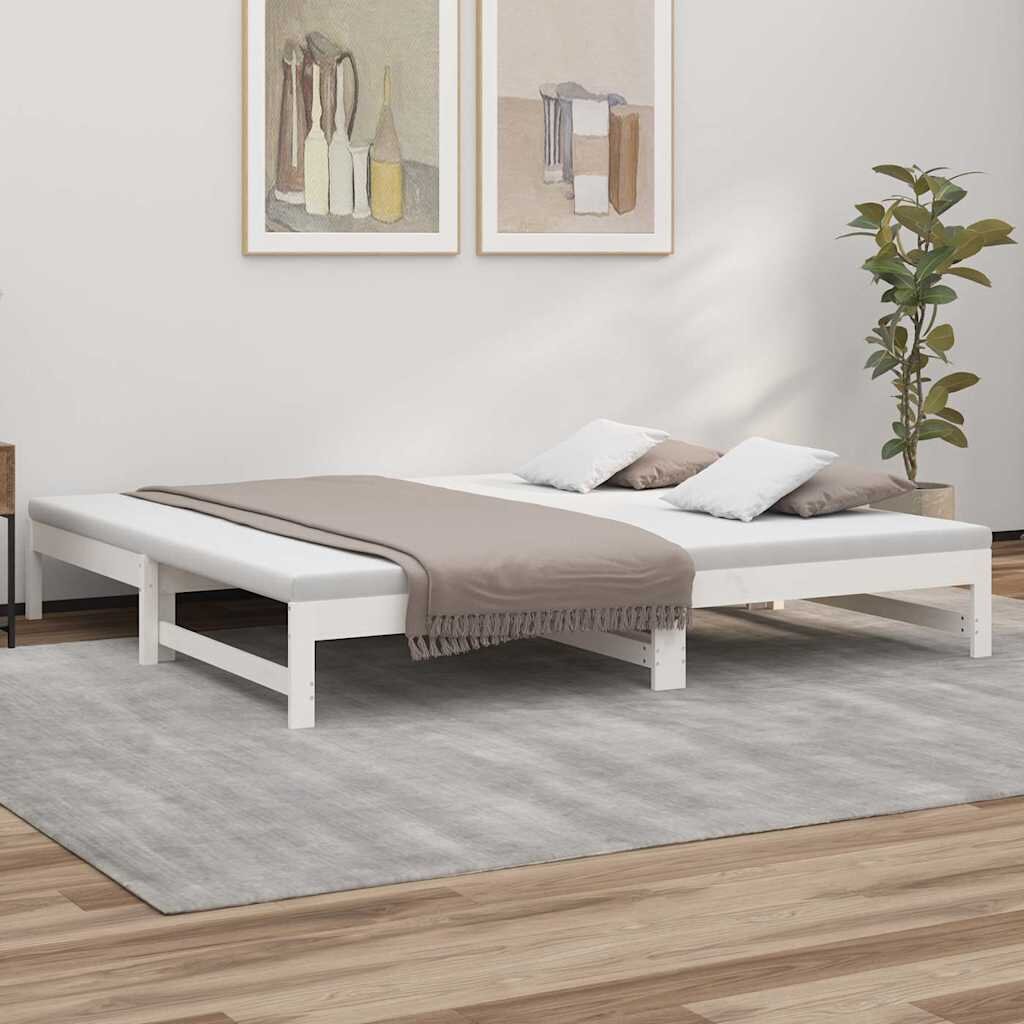 vidaXL Разтегателно дневно легло бяло 2x(100x200) см бор масив
