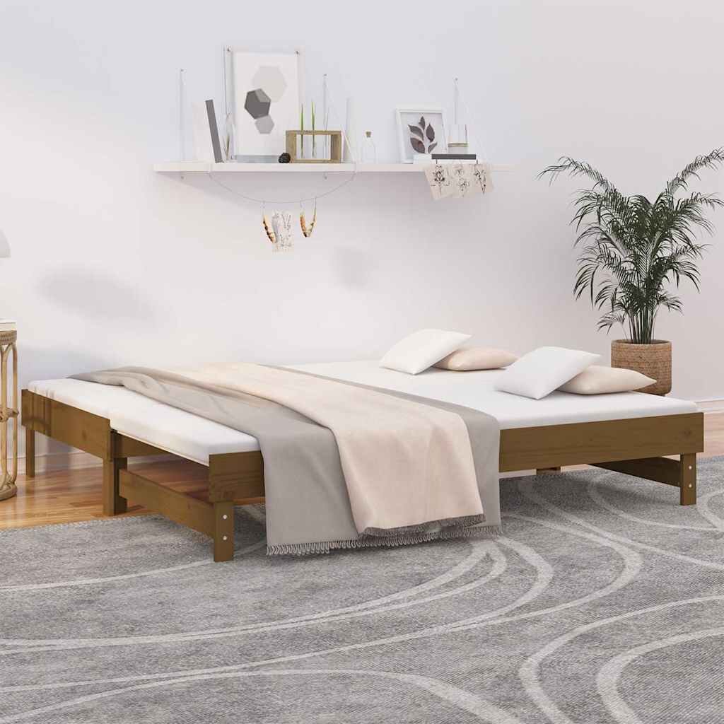 vidaXL Разтегателно дневно легло меденокафяво 2x(75x190) см бор масив