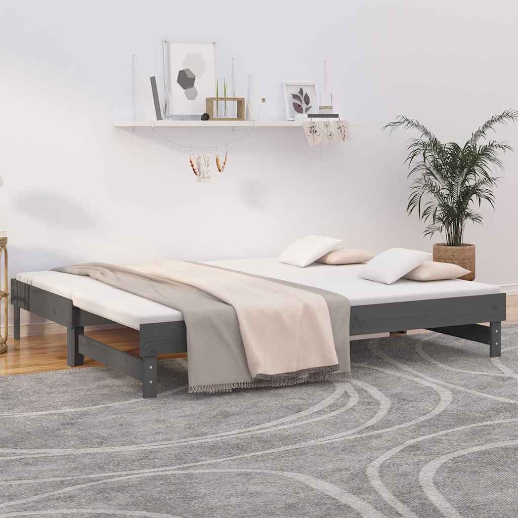 vidaXL Разтегателно дневно легло сиво 2x(100x200) см бор масив