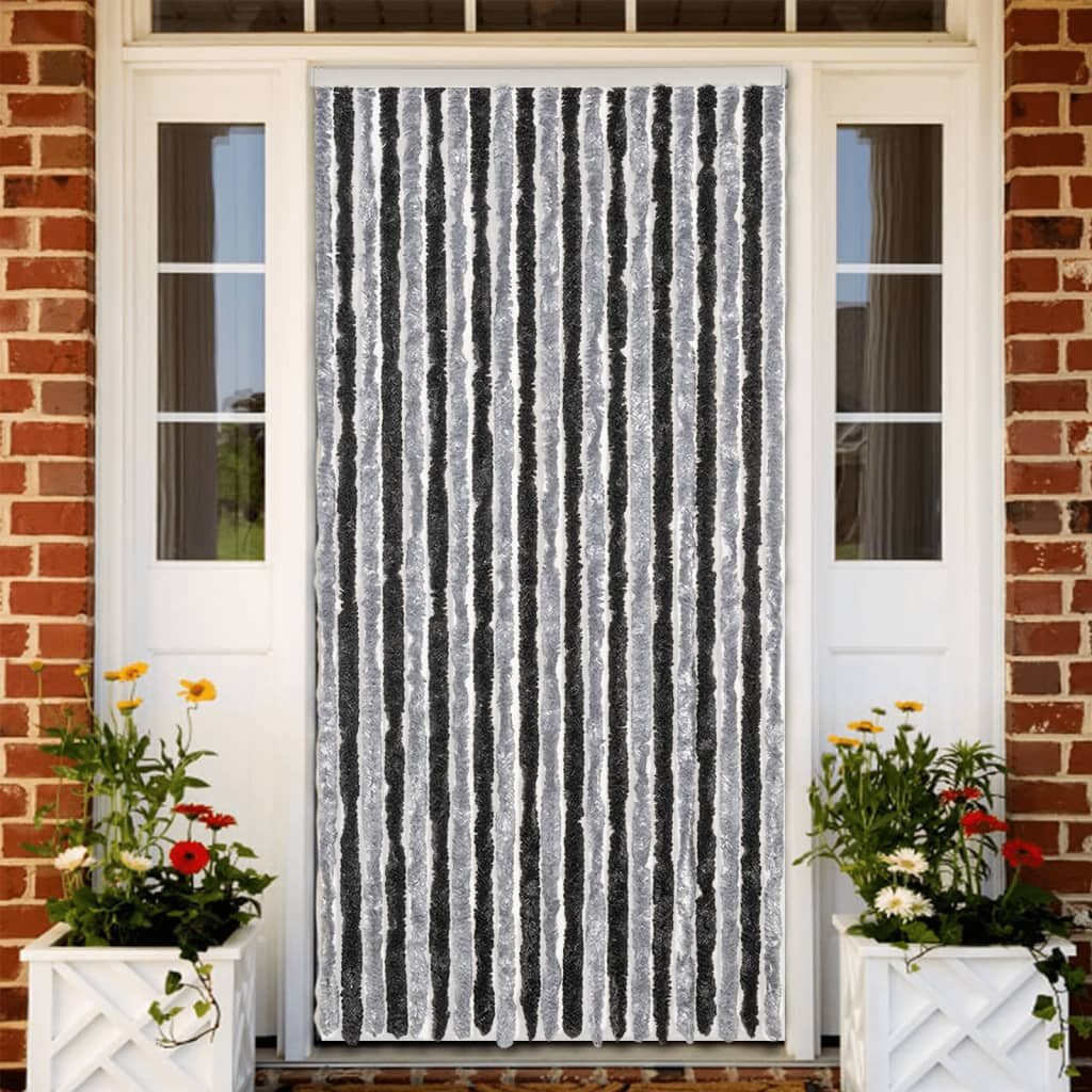 vidaXL Ресни за врата против мухи сиво и черно 90x220 см шенил