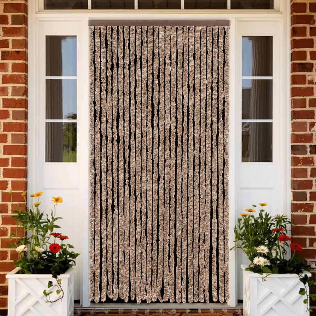 vidaXL Ресни за врата срещу мухи бежово и тъмнокафяво 100x220 см шенил