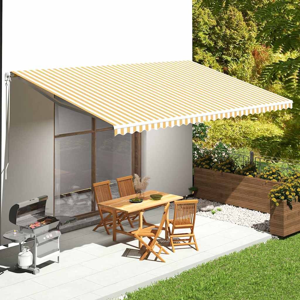 vidaXL Резервен плат за тента жълт и бял 600x350 см полиестер