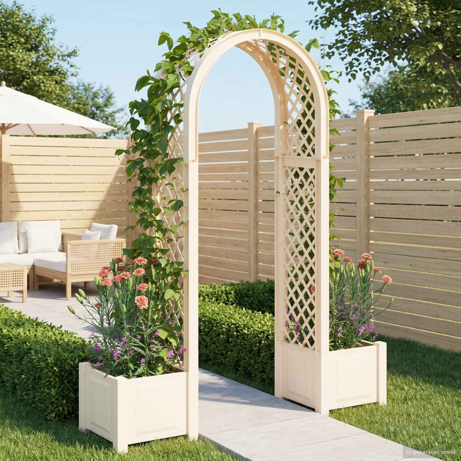 vidaXL Розова арка с саксия Бяло 1685 x 43 x 207 см ПП