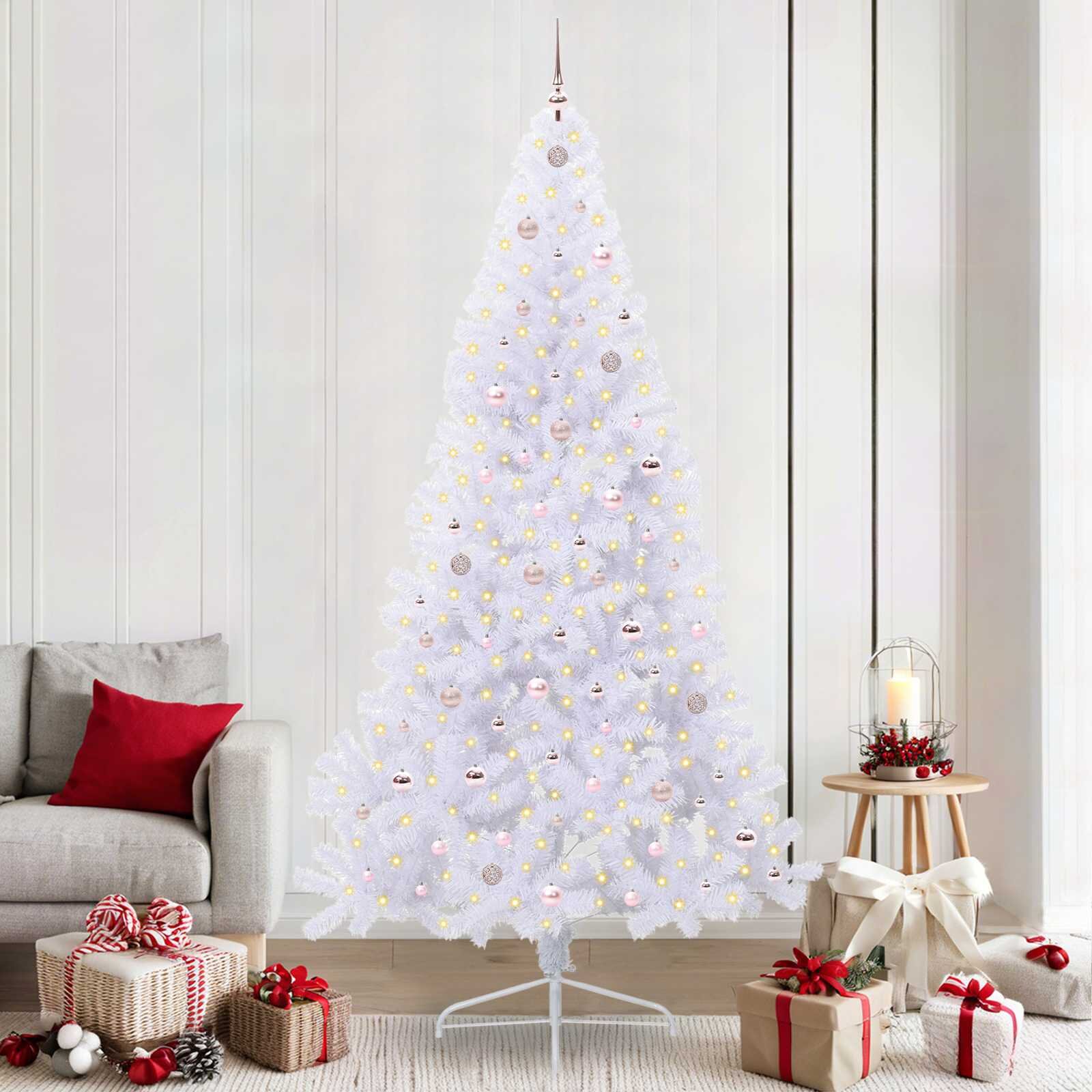 vidaXL С изкуствено коледно дърво Бяло 240 cm PVC и стомана