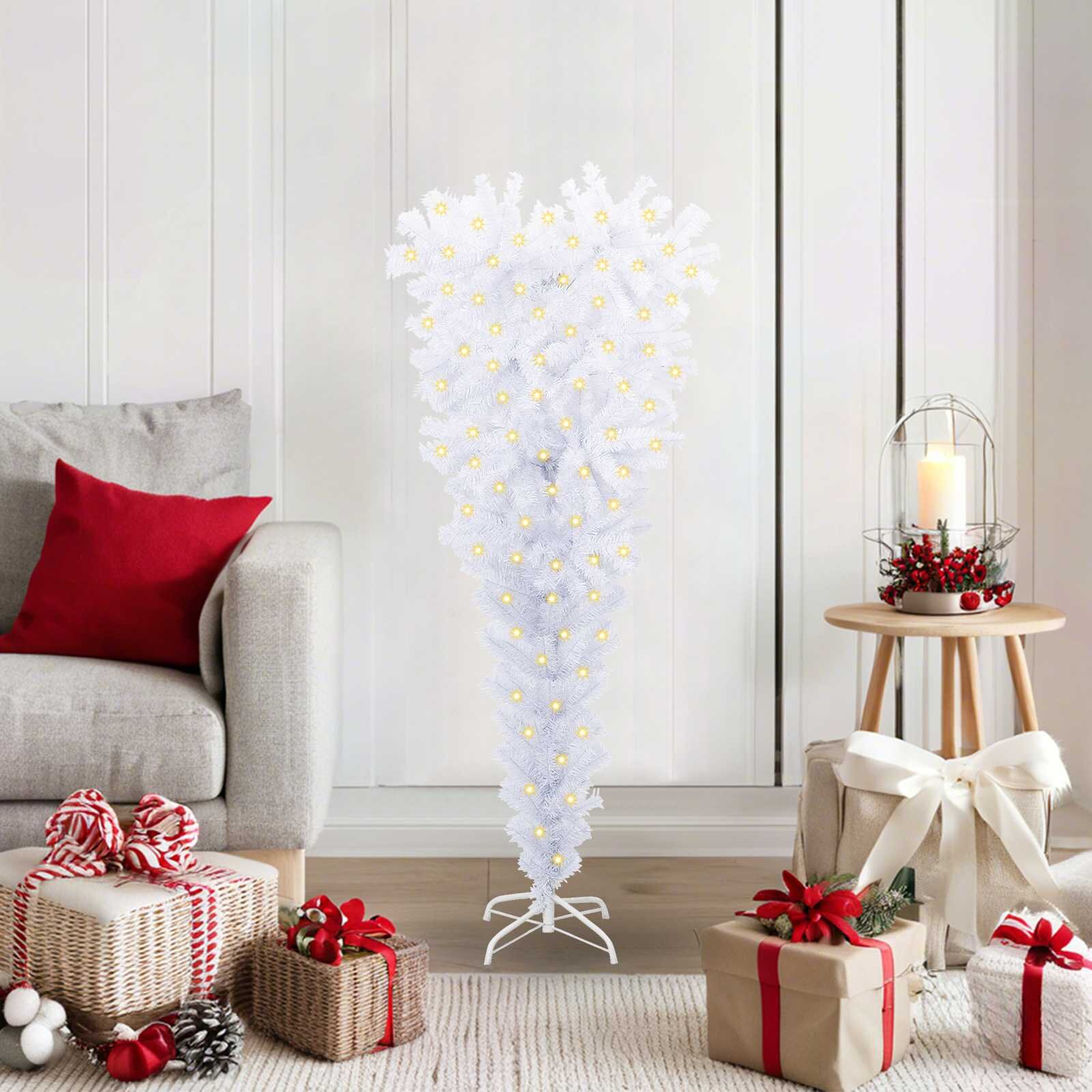 vidaXL С изкуствено коледно дърво с поставка Бяло 120 cm PVC и стомана