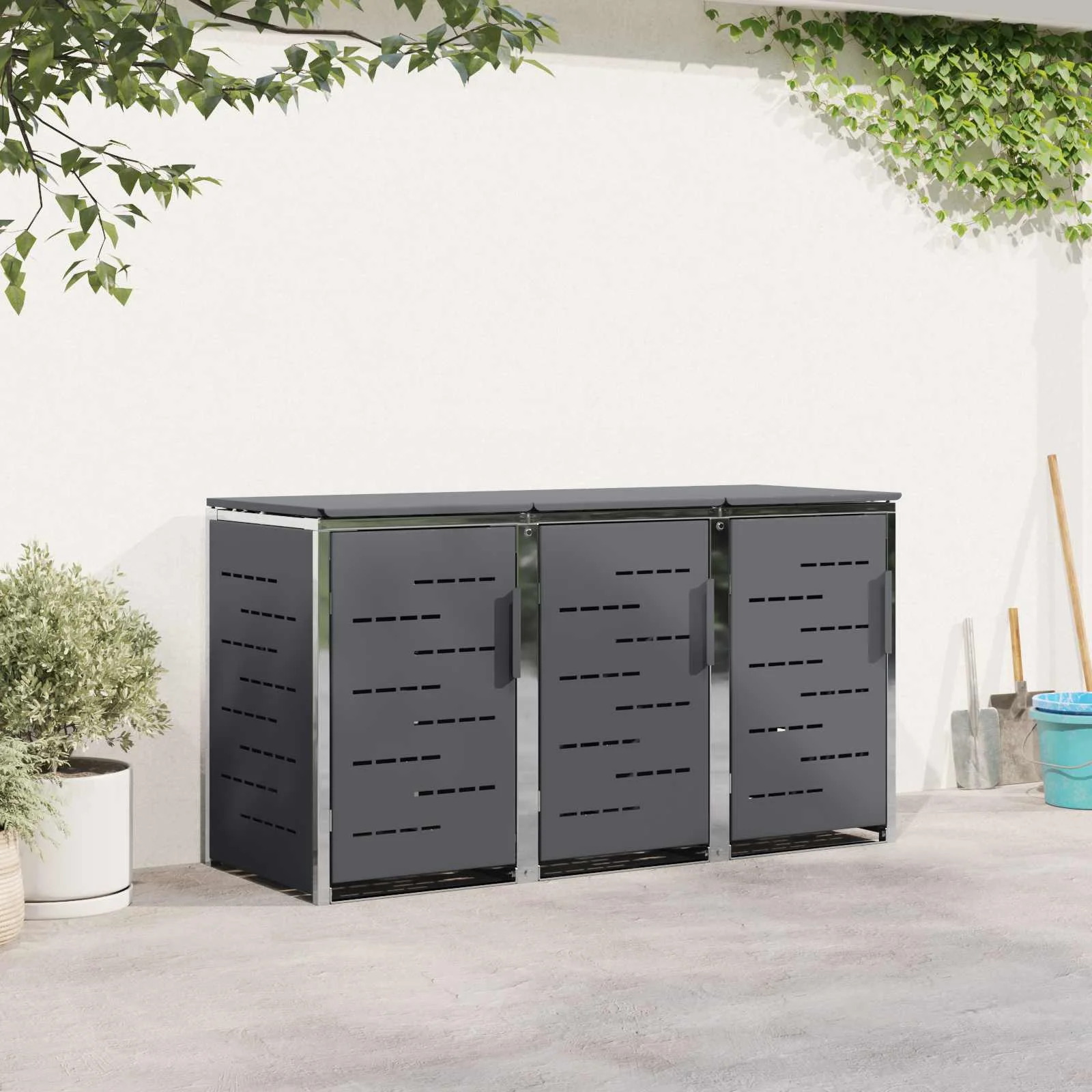 vidaXL Съхранение на контейнер for 3 Bins 240L Неръждаема стомана
