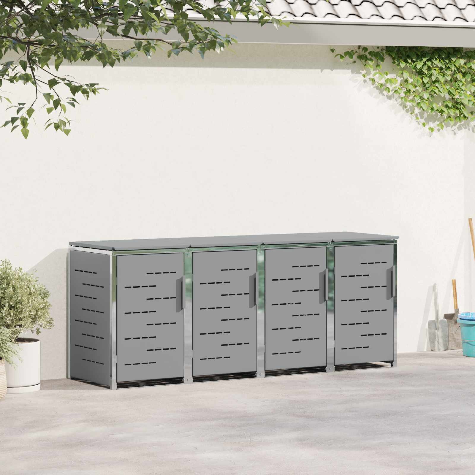 vidaXL Съхранение на контейнер for 4 Bins 240L Неръждаема стомана Сиво
