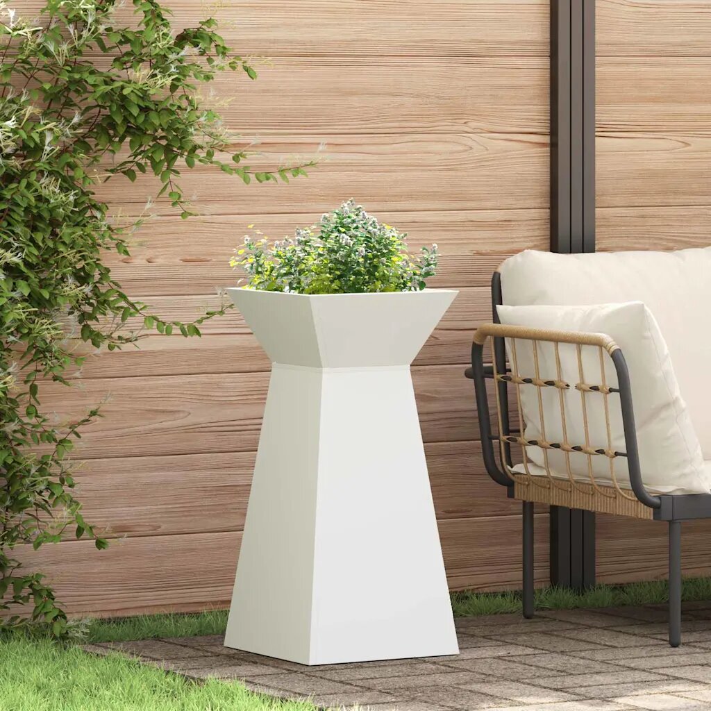 vidaXL Саксия с колона Бяло 35 x 35 x 73 см Студено валцована стомана