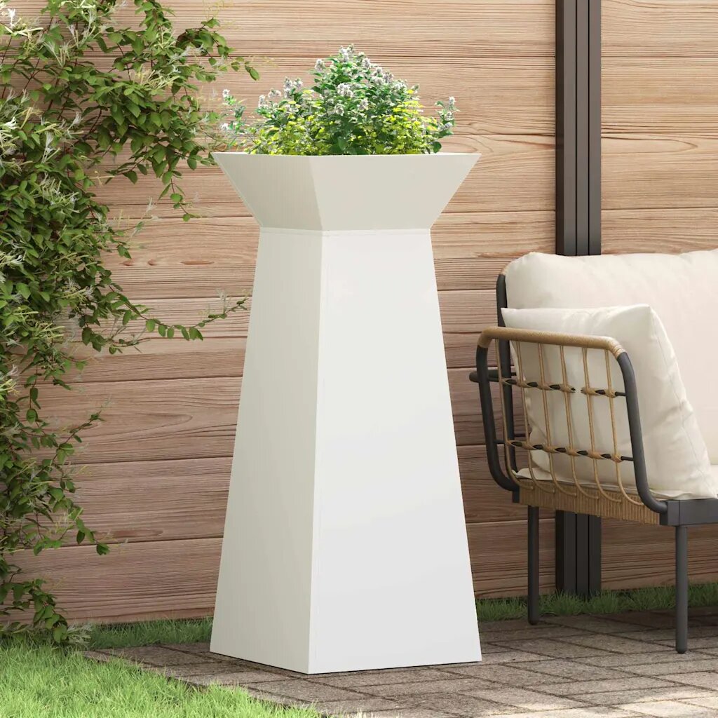 vidaXL Саксия с колона Бяло 40 x 40 x 100 cm Студено валцована стомана