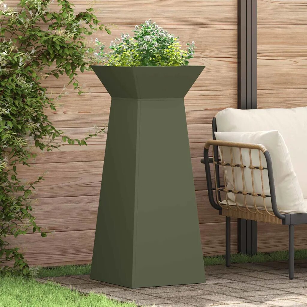 vidaXL Саксия с колона Маслиненозелено 40 x 40 x 100 cm