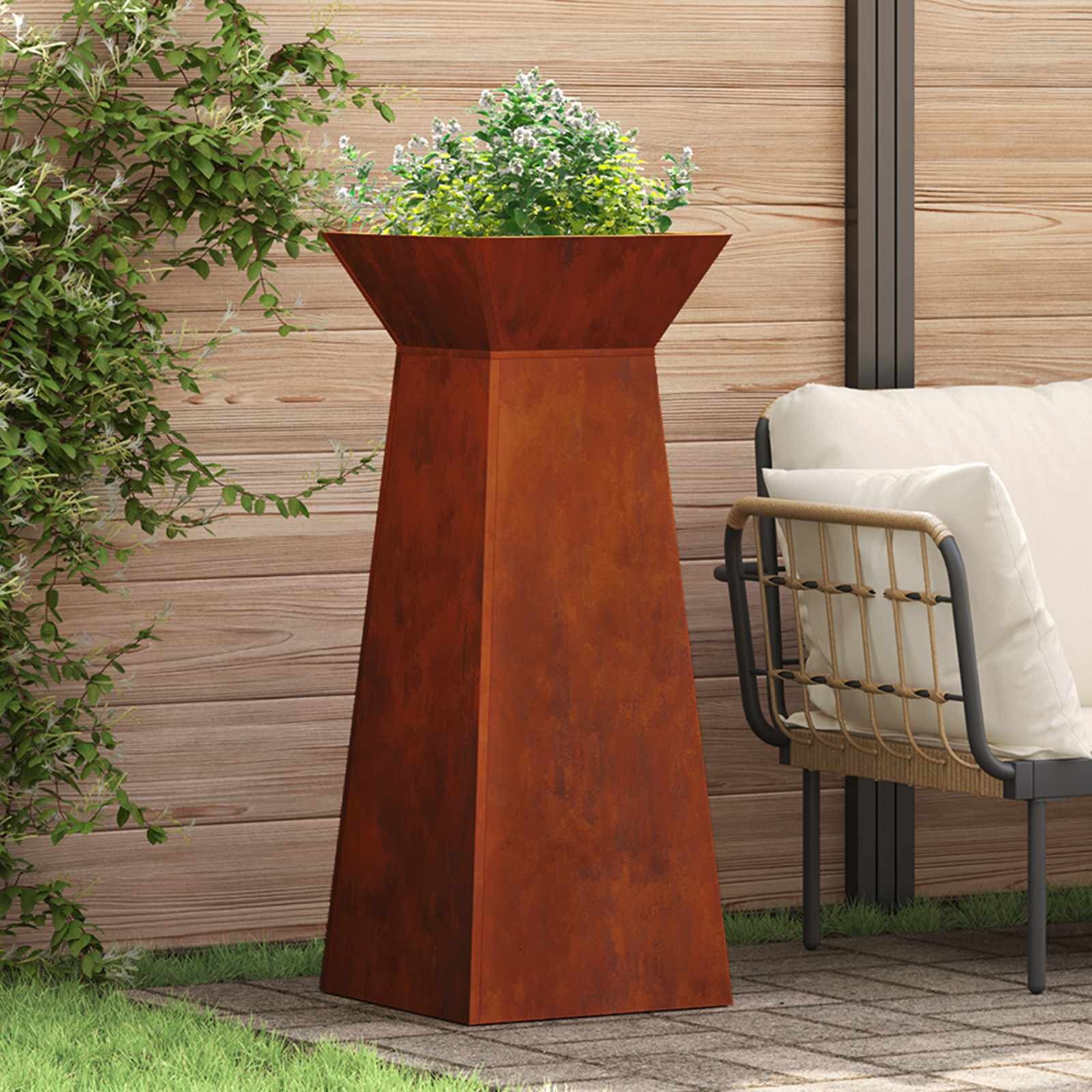 vidaXL Саксия с колона Ръждясало 40 x 40 x 100 cm Кортенова стомана