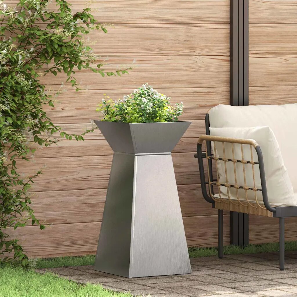 vidaXL Саксия с колона Сребристо 35 x 35 x 73 см Неръждаема стомана