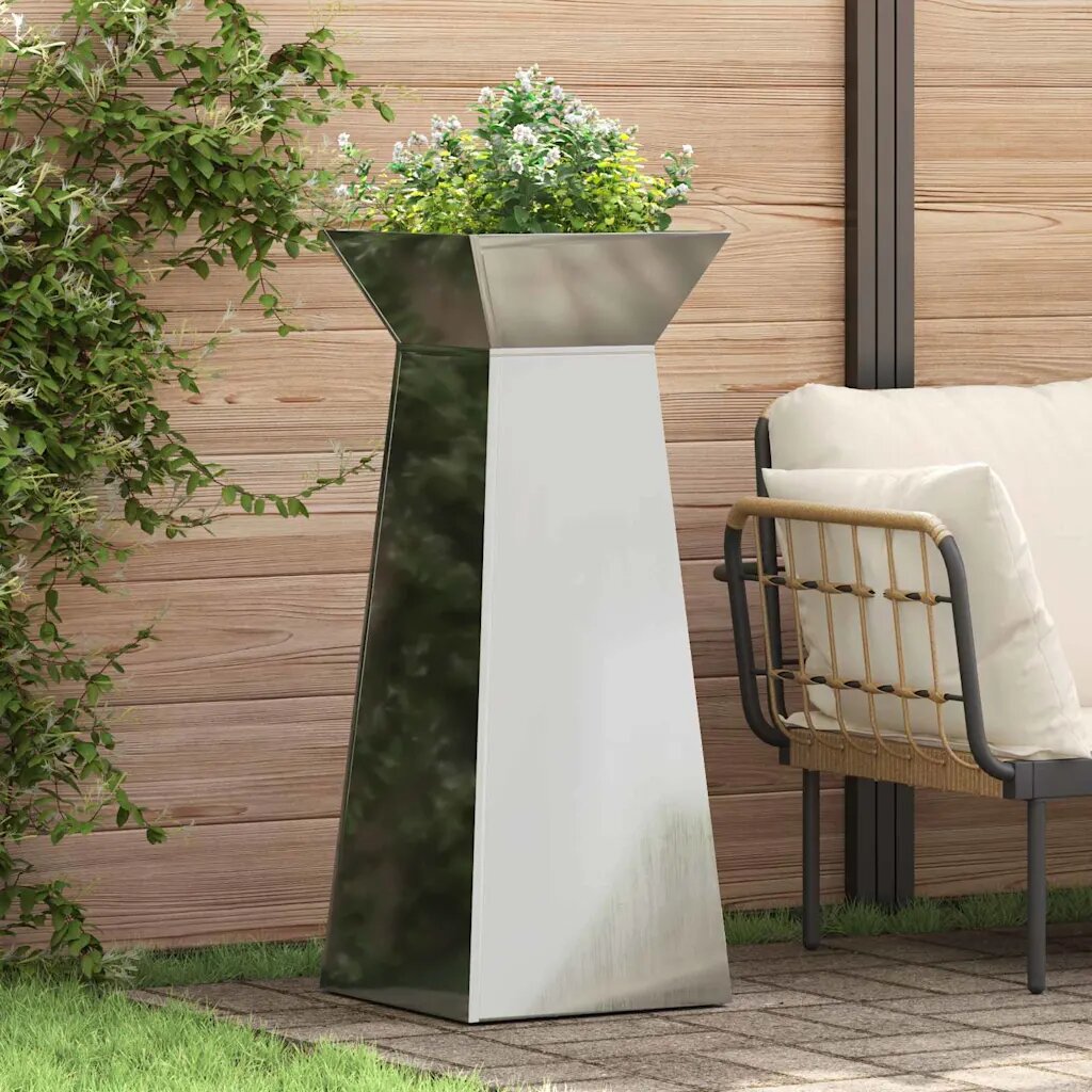 vidaXL Саксия с колона Сребристо 40 x 40 x 100 cm Поцинкована стомана