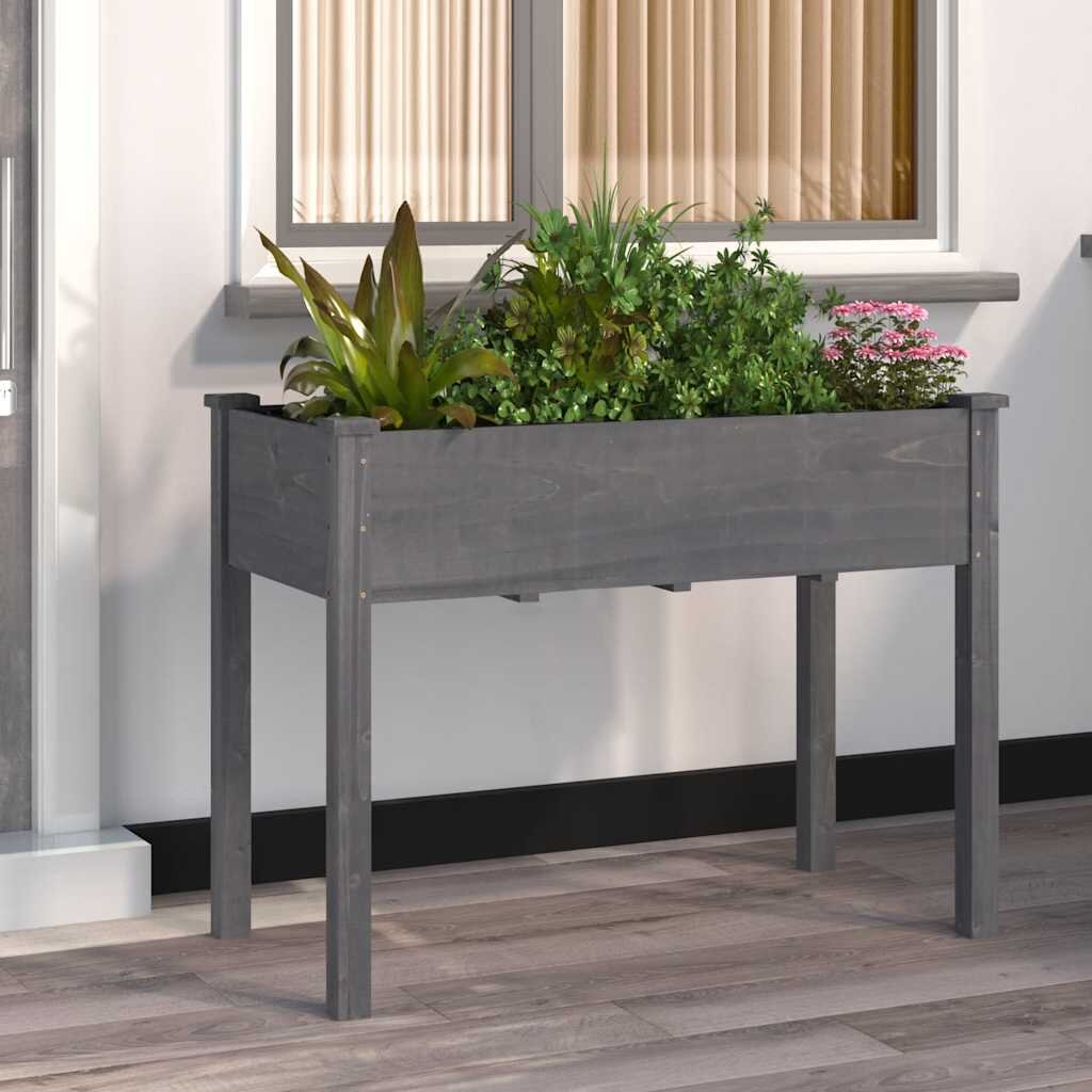 vidaXL Саксия с вложка сива 118x59x76 см масивна ела