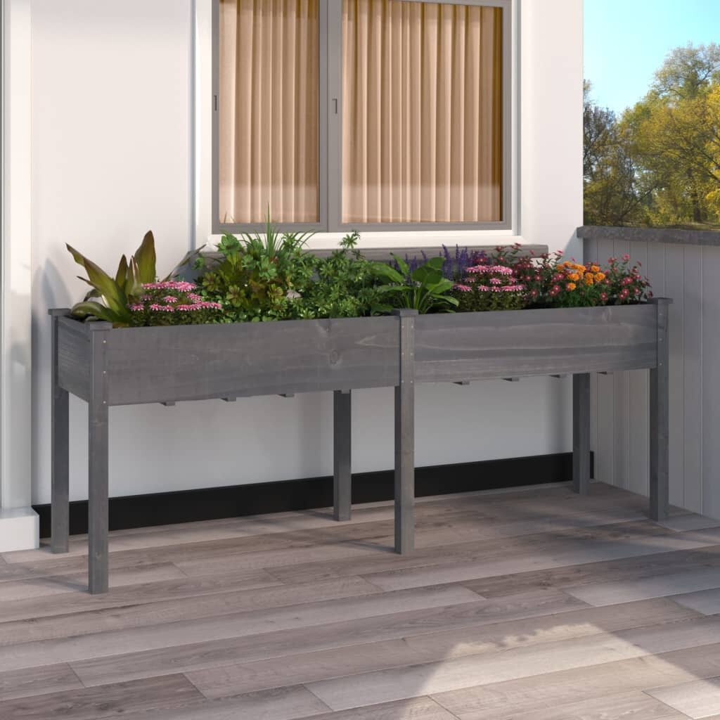 vidaXL Саксия с вложка сива 203x53x76 см масивна ела