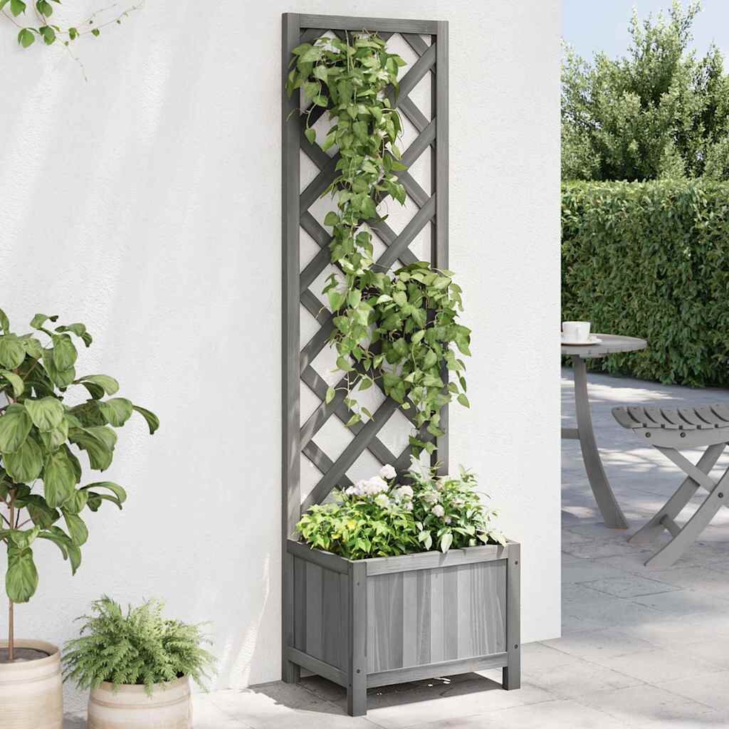 vidaXL Саксия за цветя с решетка 40x30x135 см масивна ела