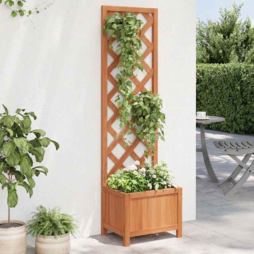 vidaXL Саксия за цветя с решетка 40x30x135 см масивна ела