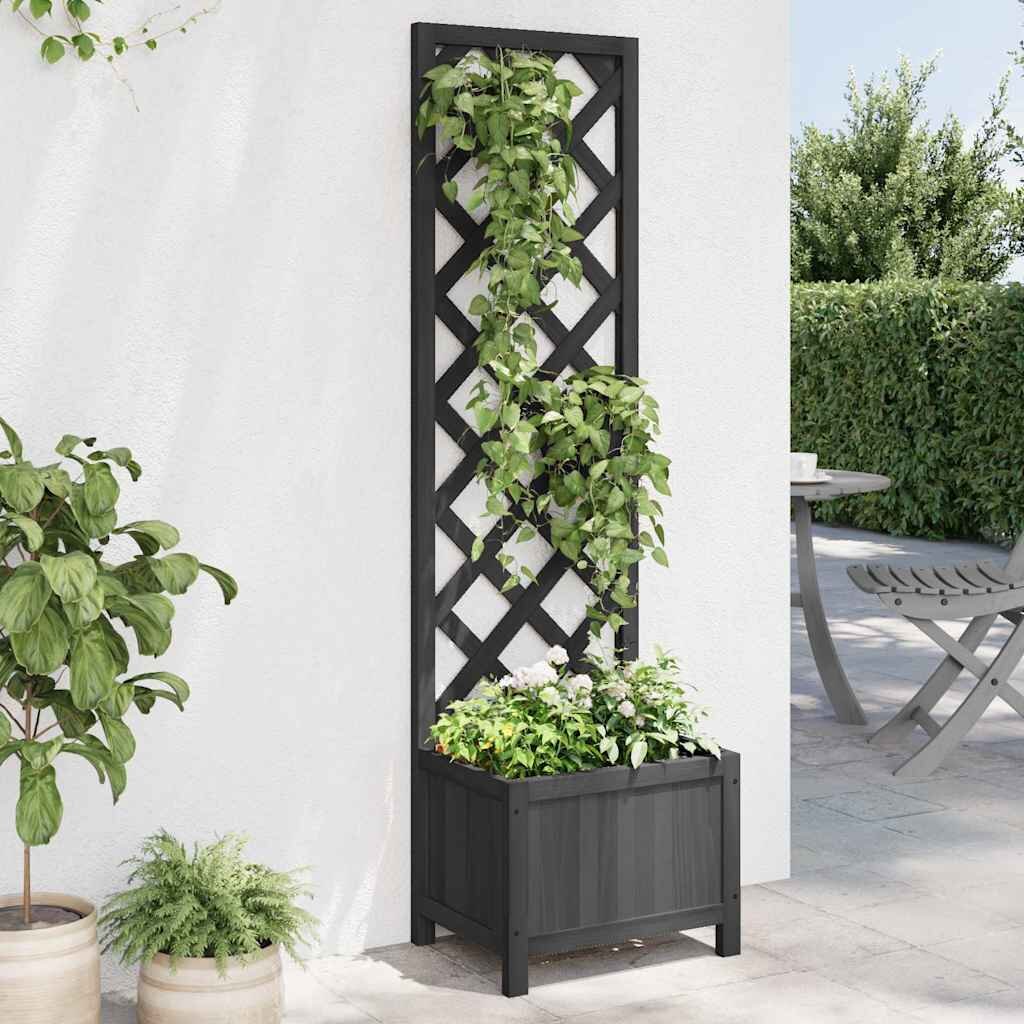 vidaXL Саксия за цветя с решетка черна 40x30x135 см масивна ела