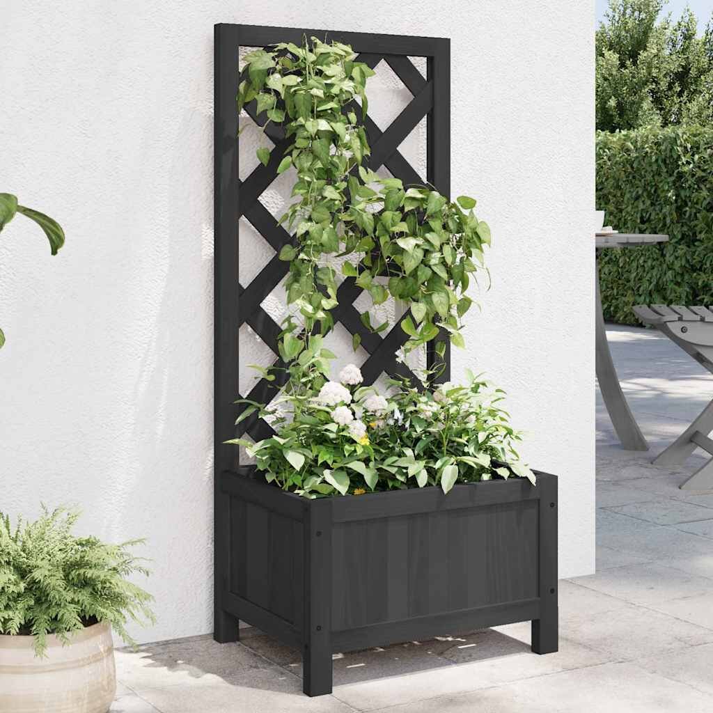 vidaXL Саксия за цветя с решетка черна 40x30x90 см масивна ела