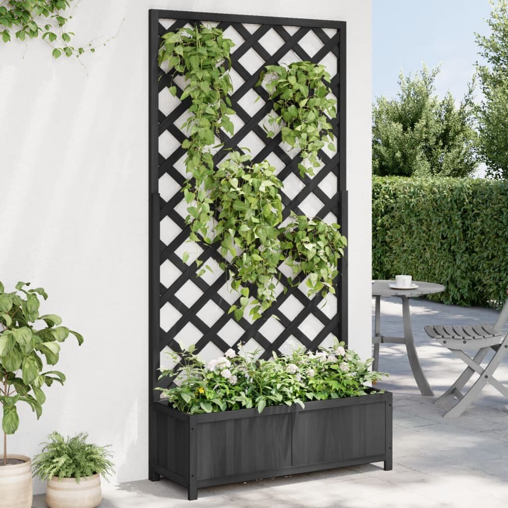 vidaXL Саксия за цветя с решетка черна 90x35x180 см масивна ела
