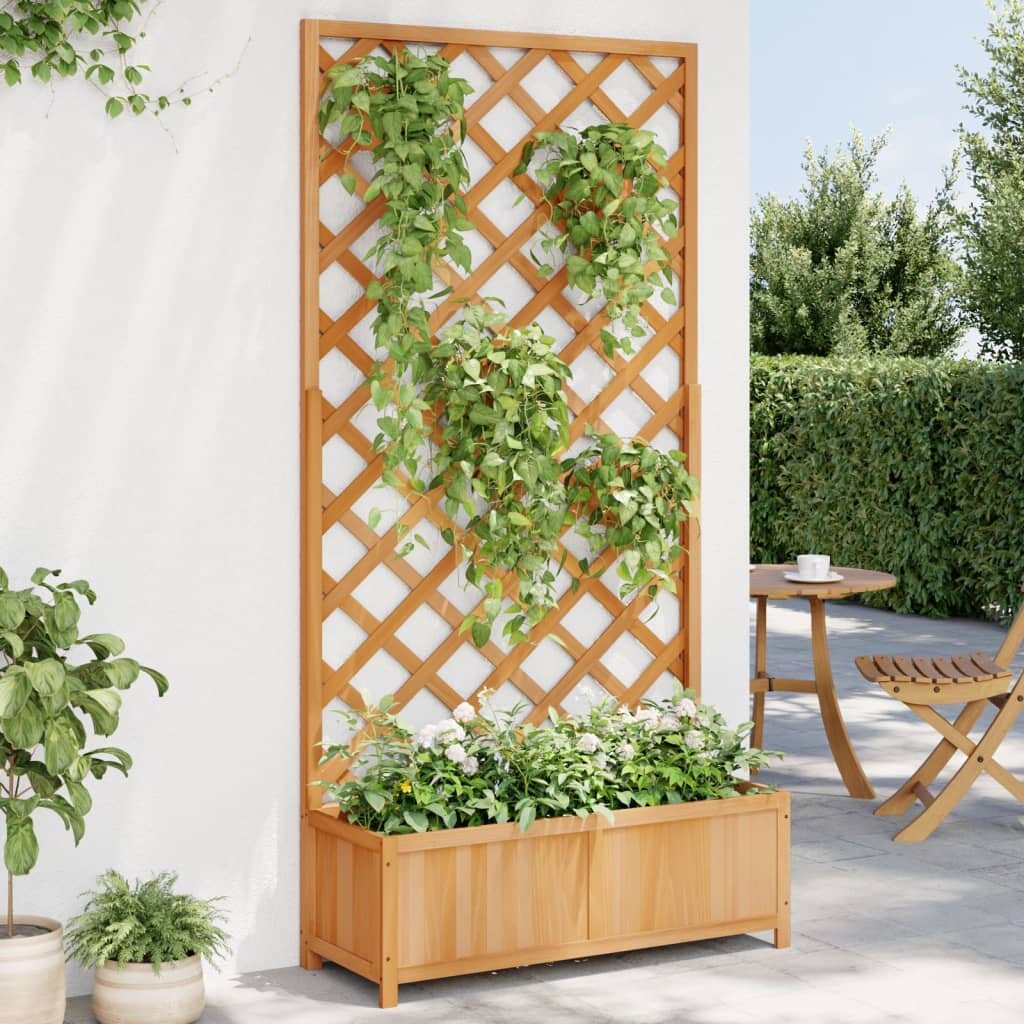 vidaXL Саксия за цветя с решетка кафява 90x35x180 см масивна ела