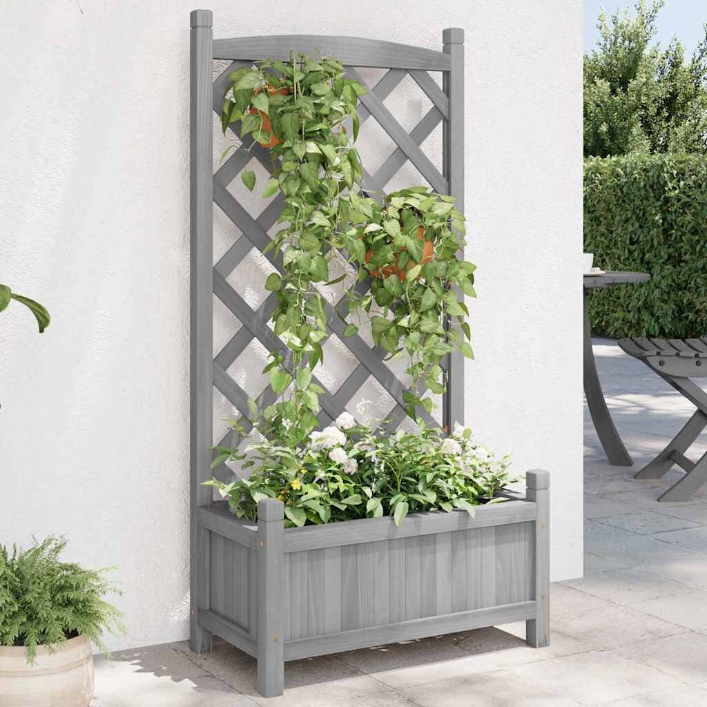 vidaXL Саксия за цветя с решетка сива 55x295x110 см масивна ела