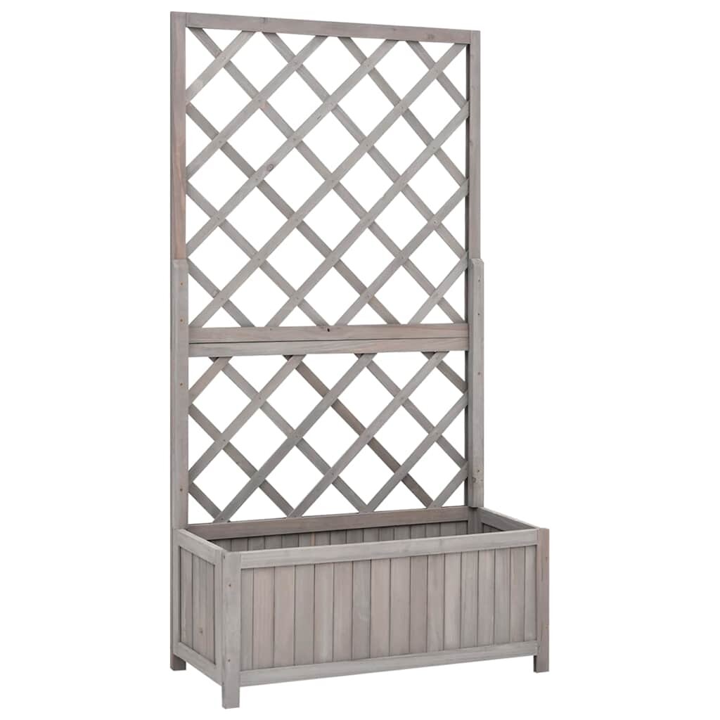 vidaXL Саксия за цветя с решетка сива 70x30x135 см масивна ела
