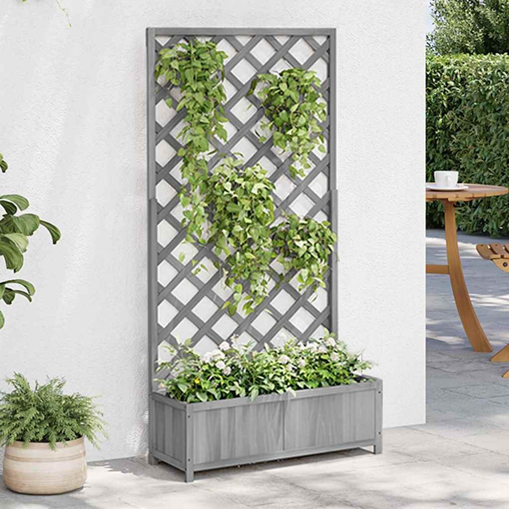 vidaXL Саксия за цветя с решетка сива 90x35x180 см масивна ела
