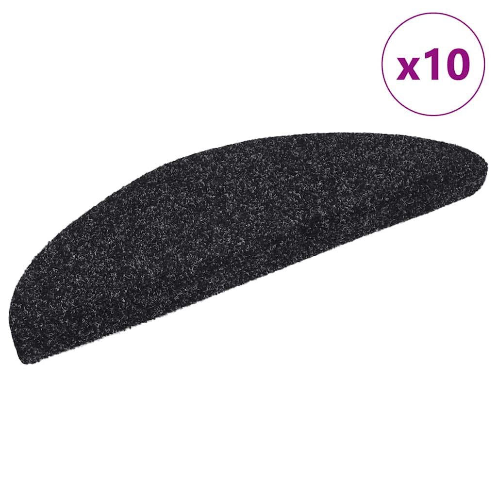 vidaXL Самозалепващи се постелки за стълби 10 бр. 56x17x3 см черни полукръгли