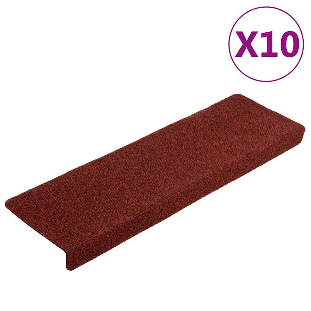 vidaXL Самозалепващи се постелки за стълби 10 бр. 65x21x4 см бордо червени правоъгълен кант