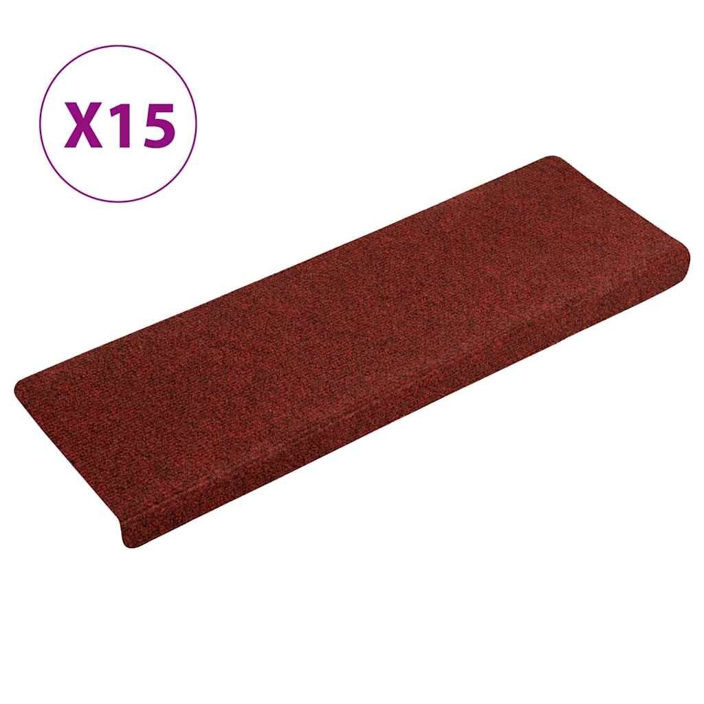 vidaXL Самозалепващи се постелки за стълби 15 бр. 65x21x4 см бордо червени правоъгълен кант