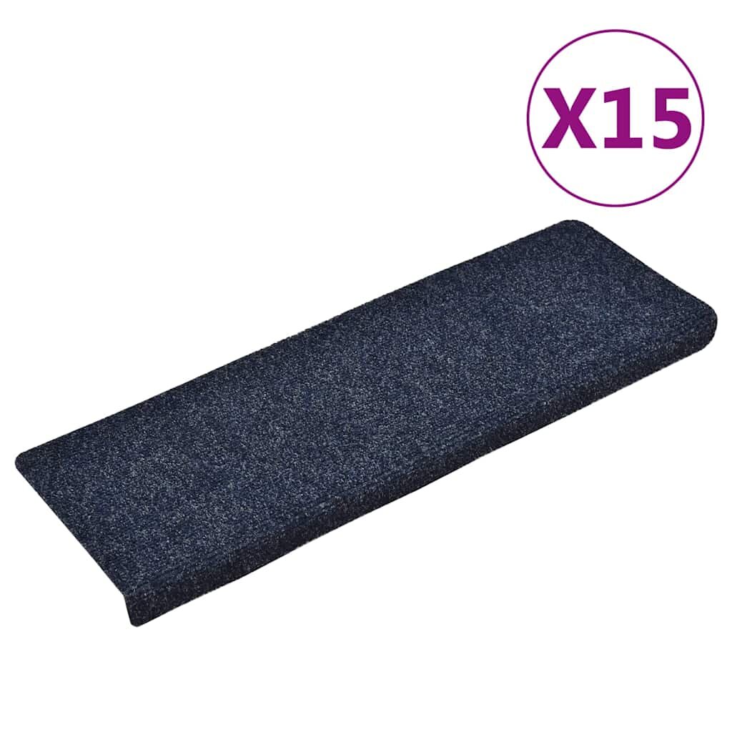 vidaXL Самозалепващи се постелки за стълби 15 бр. 65x21x4 см сини с правоъгълен кант