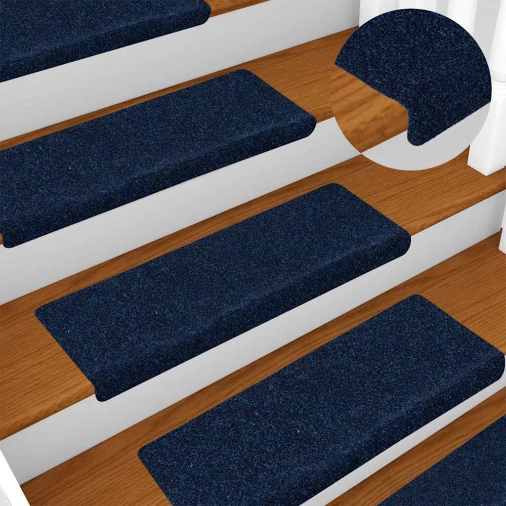 vidaXL Самозалепващи се постелки за стълби 15 бр. 65x21x4 см тъмносини правоъгълни