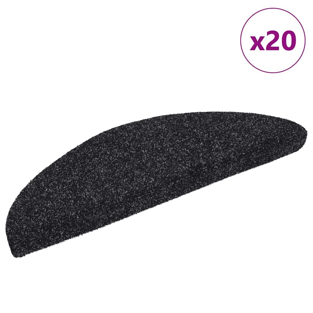 vidaXL Самозалепващи се постелки за стълби 20 бр. 56x17x3 см черни полукръгли