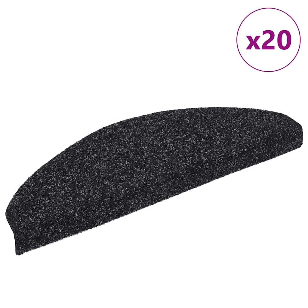 vidaXL Самозалепващи се постелки за стълби 20 бр. 65x21x4 см черни полукръгли големи